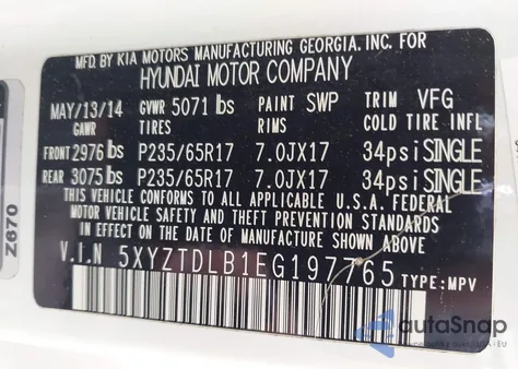 2014 Hyundai Santa Fe Sport 2.4L из США, поврежденный, VIN 5XYZTDLB1EG197765